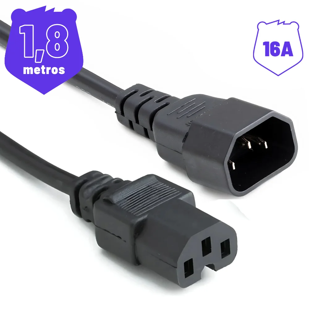 Imagem 2 de 3 do produto Cabo De Força Iec C14 Para Iec C15 16A 3x1,50mm 1,80 Metros
