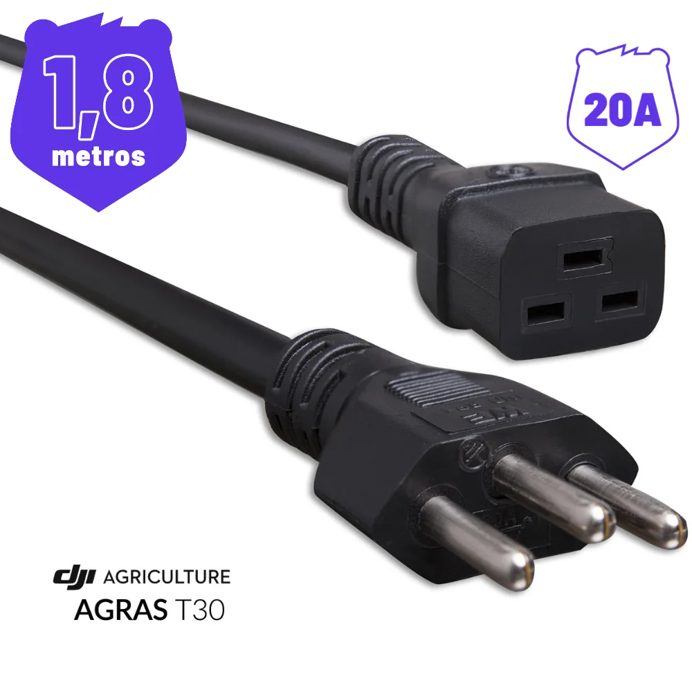 Imagem 2 de 4 do produto Cabo De Força C19 P/ Estação De Bateria Dji Agras T30 1,80 Metros