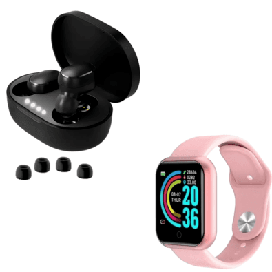 Kit Smartwatch D20 Com Notificações E Fones De Ouvido Sem Fio Bluetooth 5.0 Cor Rosa