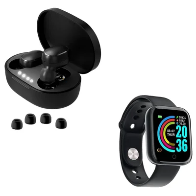 Kit Smartwatch D20 Com Notificações E Fones De Ouvido Sem Fio Bluetooth 5.0 Cor Preto.