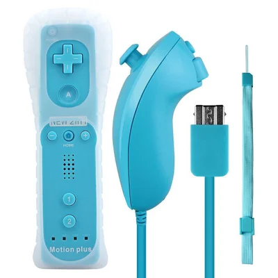Controle Wii Remote Plus + Nunchuck Para Nintendo Wii E Nintendo Wii U Azul