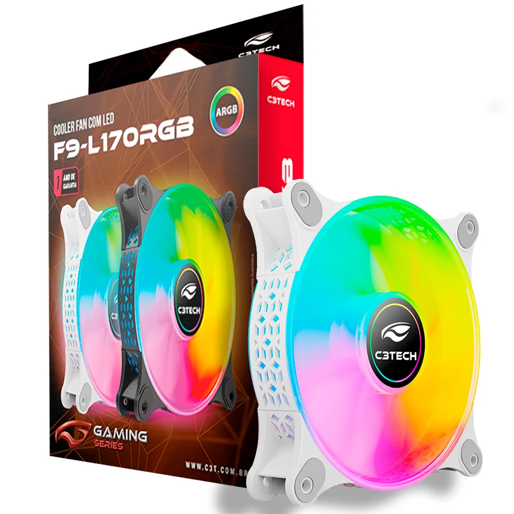 Imagem 2 de 5 do produto Cooler Fan Gamer, LED ARGB, F9-l170wh, 12cm, 6 Pinos, C3tech Gaming, Branco