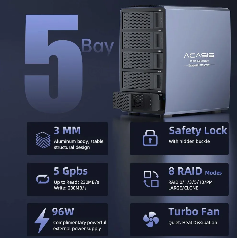 Imagem 4 de 5 do produto Hd Storage Raid - 5 Baias - Até 120tb - Usb3.0
