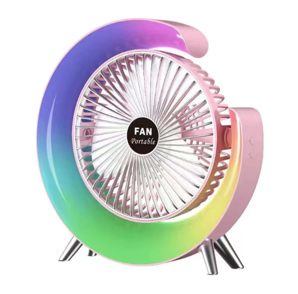 Mini Ventilador Luminária RGB Silencioso Portátil LED Cor Variado