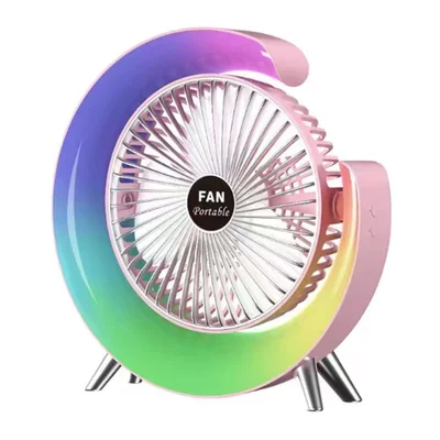 Mini Ventilador Luminária RGB Silencioso Portátil LED Cor Variado