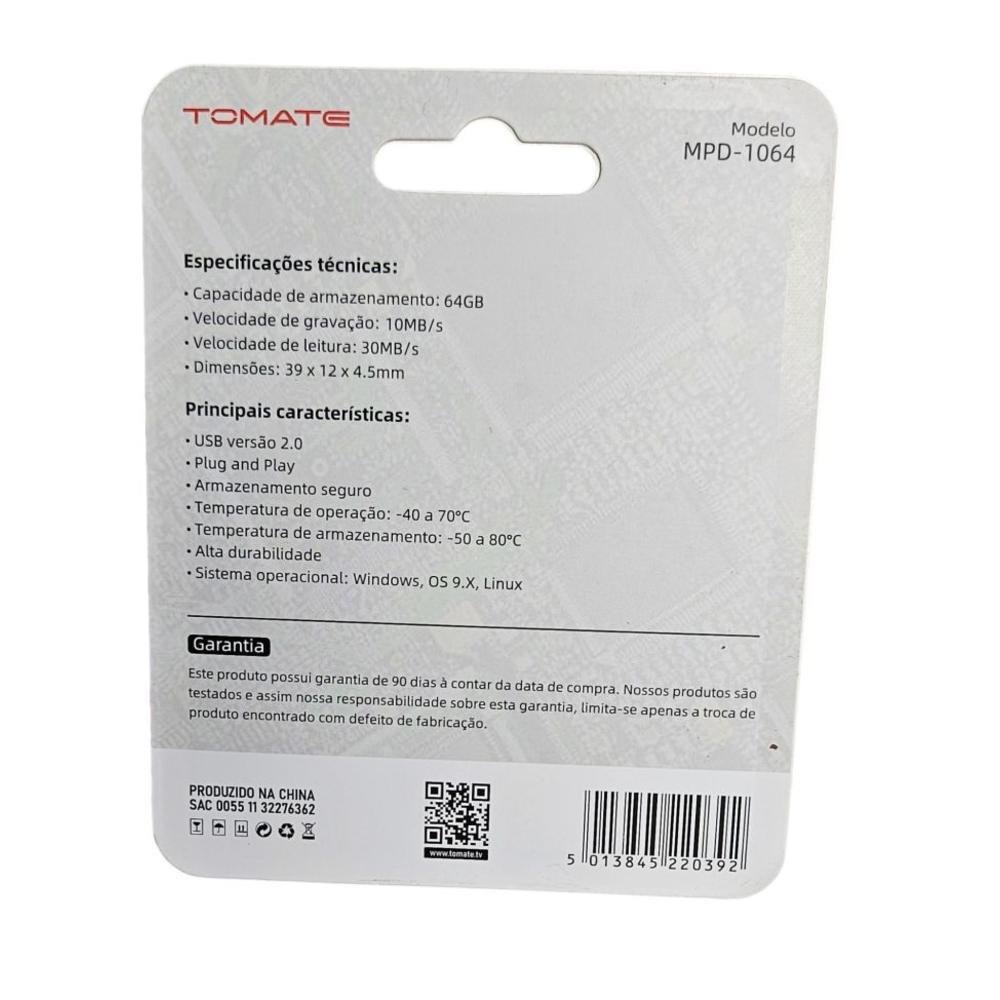 Imagem 2 de 2 do produto Pendrive 64 Gb Tomate Ultra Rápido Compacto Tomate Mpd-1064
