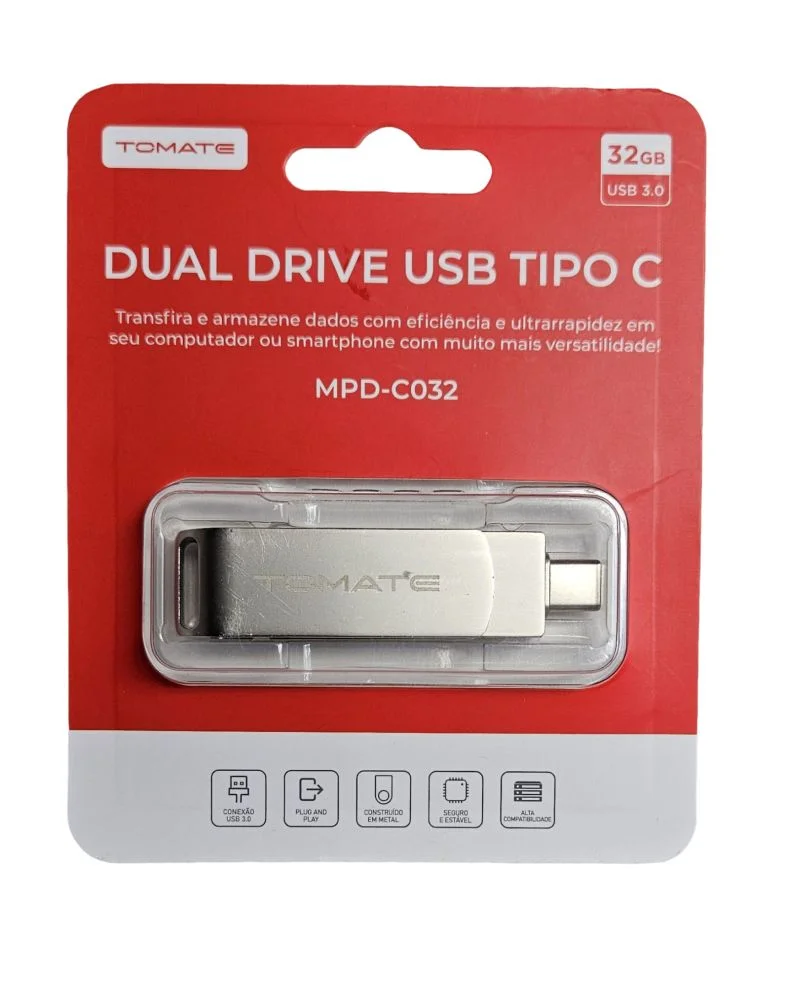 Imagem 1 de 4 do produto Pen Drive Duplo Usb 3.0 E Type-c 32gb Tomate Mpd-c032 Rapido.