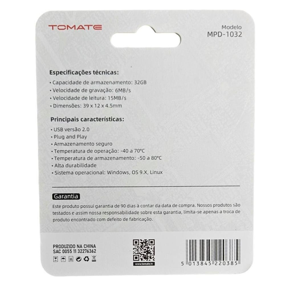 Imagem 2 de 2 do produto Pendrive 32 Gb Tomate Ultra Rápido Compacto Tomate Mpd-1032