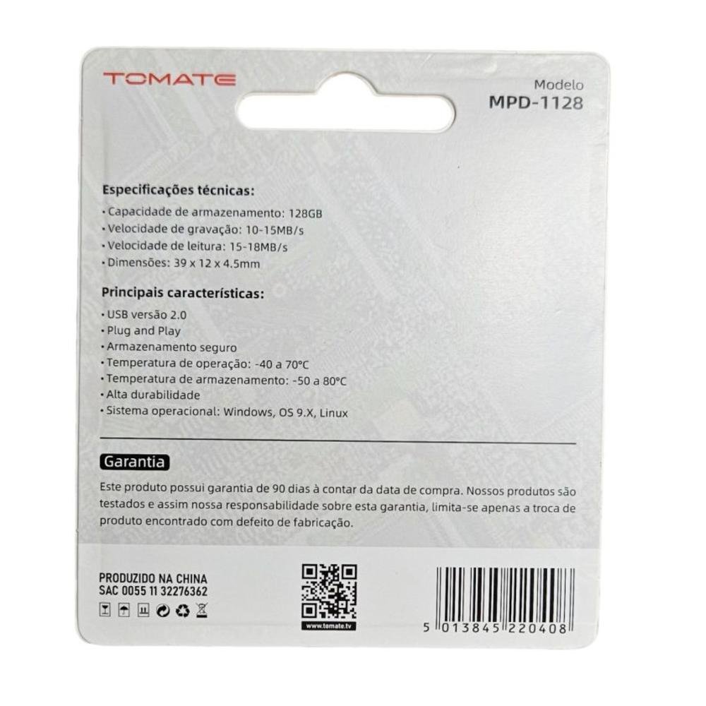 Imagem 2 de 2 do produto Pendrive 128 Gb Tomate Ultra Rápido Compacto Tomate Mpd-1128