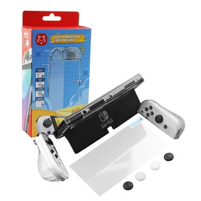 Kit Proteção Nintendo Switch OLED 8 Em 1 Case Película Caps Protetor