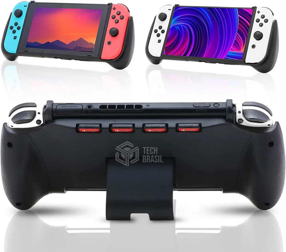 Imagem 3 de 4 do produto Grip Suporte De Mão Stand Para Nintendo Switch E OLED Slot Para 4 Jogos Preto
