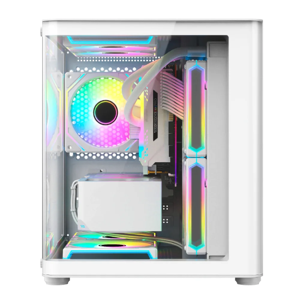 Imagem 2 de 5 do produto Gabinete Gamer Hayom Gb1799 Com 4 Fans RGB Com Vidro Branco