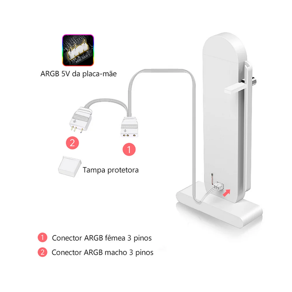 Suporte Para Placa De Vídeo (GPU) GH3 PRO, Coolmoon, Ajuste Vertical, Branca, ARGB 5v, Com Visor de Temperatura e LED Infinito 6