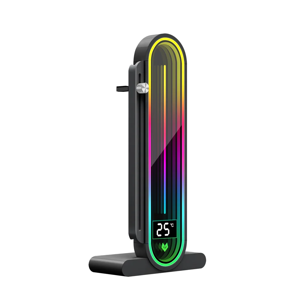 Suporte Para Placa De Vídeo (GPU) GH3 PRO, Coolmoon, Ajuste Vertical, Preto, ARGB 5v, Com Visor de Temperatura e LED Infinito Suporte Para Placa De Vídeo (GPU) GH3 PRO, Coolmoon, Ajuste Vertical, Preto, ARGB 5v, Com Visor de Temperatura e LED Infinito