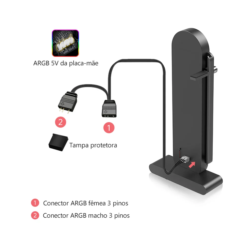 Suporte Para Placa De Vídeo (GPU) GH3 PRO, Coolmoon, Ajuste Vertical, Preto, ARGB 5v, Com Visor de Temperatura e LED Infinito Suporte Para Placa De Vídeo (GPU) GH3 PRO, Coolmoon, Ajuste Vertical, Preto, ARGB 5v, Com Visor de Temperatura e LED Infinito