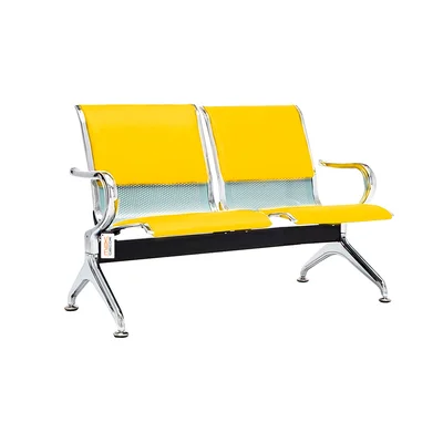 Cadeira Longarina Cromada 2 Lugares Com Estofado Colorida Amarelo