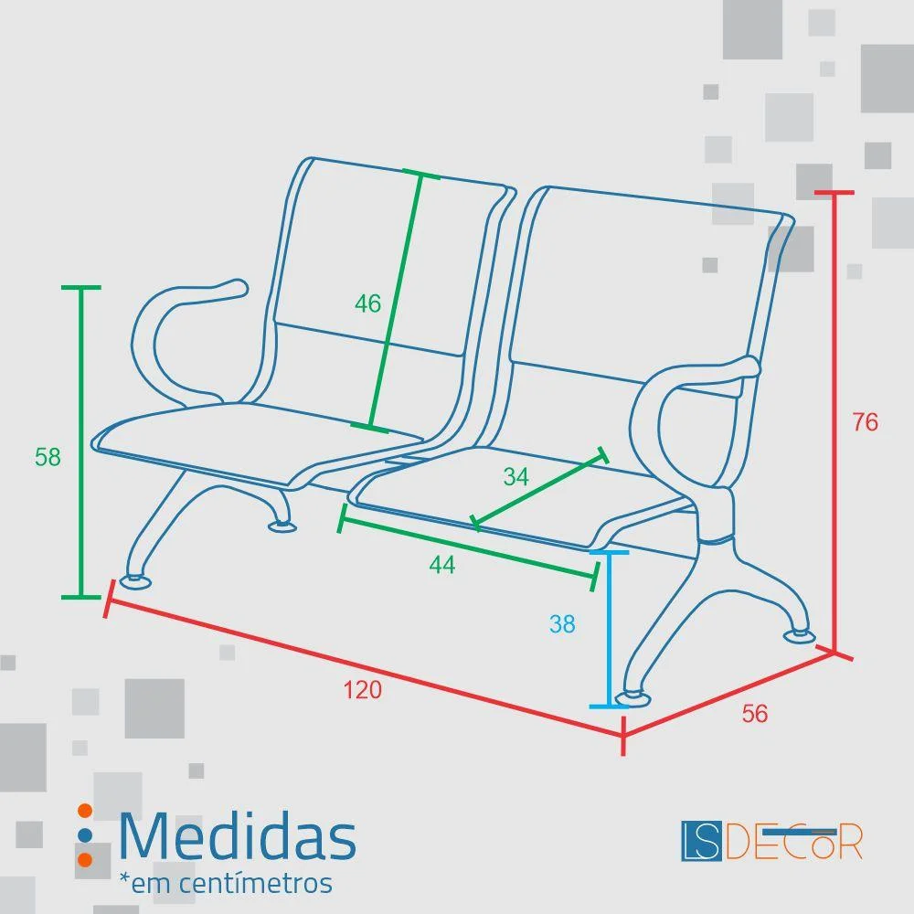 Imagem 4 de 5 do produto Cadeira Longarina Cromada 2 Lugares Com Estofado Colorida