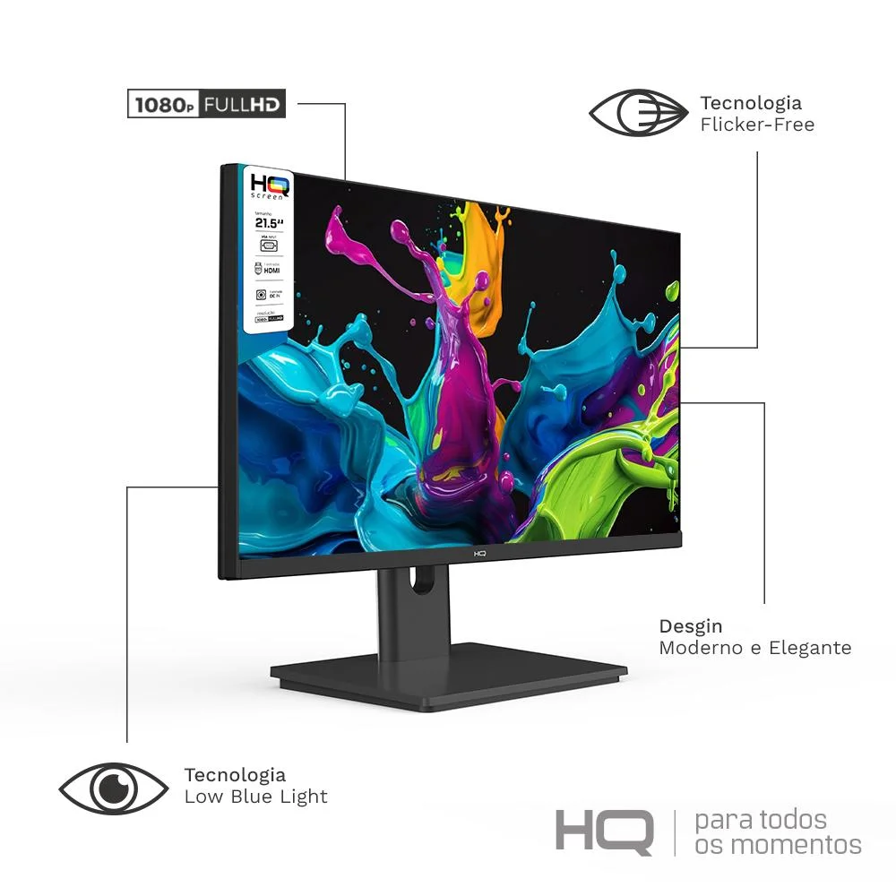 Imagem 3 de 5 do produto Monitor 21.5" Hq LED, Widescreen, 75hz, 5ms, Fullhd+ 1920x1080, HDMI, Vga, Vesa, Ajuste De Inclinação - M215hq
