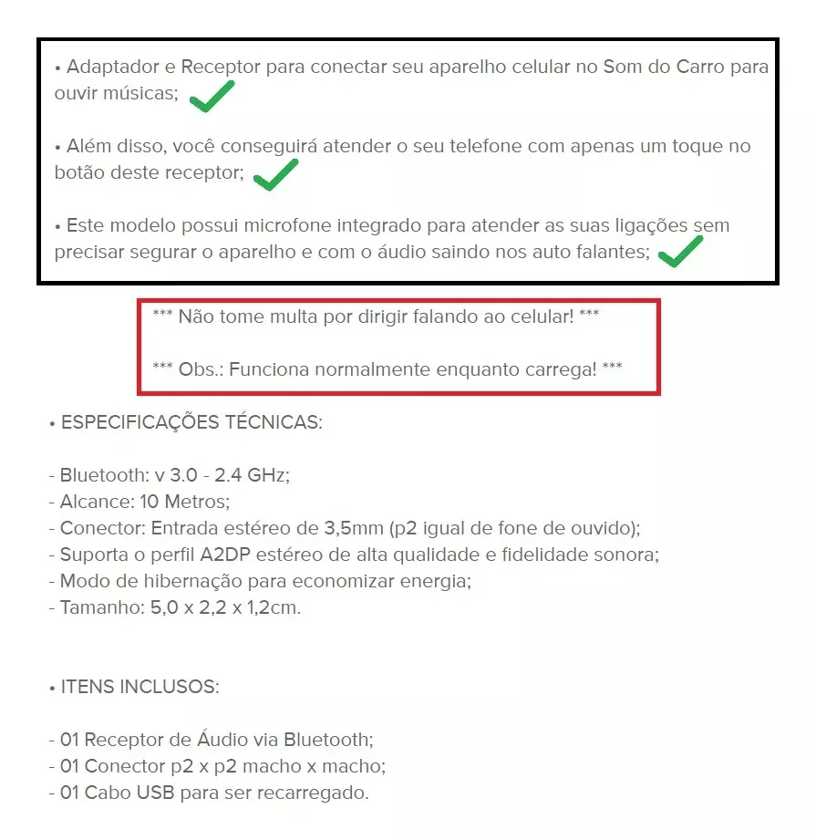 Imagem 2 de 4 do produto Adaptador Bluetooth Para Audio Recarregavel Com Mic (p2) Yet-m2
