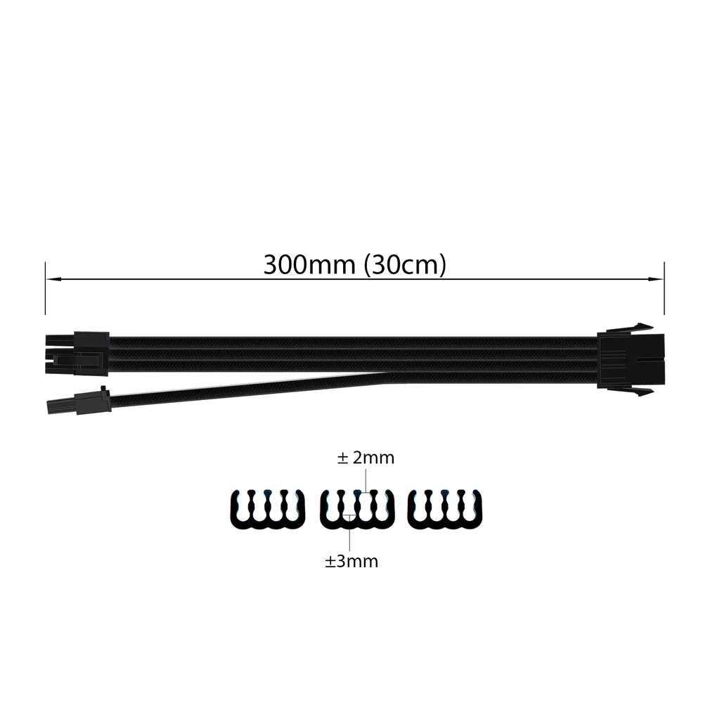 Imagem 4 de 5 do produto Cabo Extensor para Placa de Vídeo 6+2 = 8 Pinos, Sleeved, Preto, 300mm, Extensão Cabo da Fonte para GPU