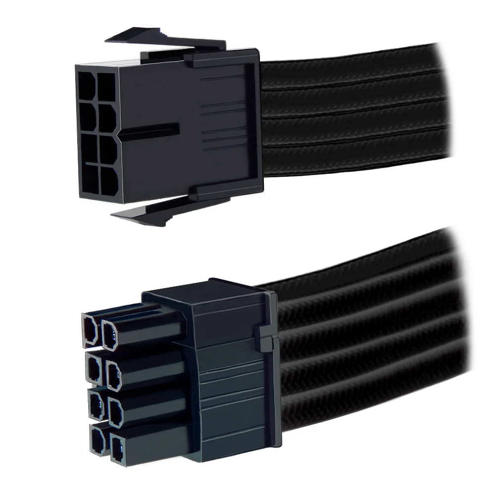 Imagem 5 de 5 do produto Cabo Extensor para Placa de Vídeo 6+2 = 8 Pinos, Sleeved, Preto, 300mm, Extensão Cabo da Fonte para GPU