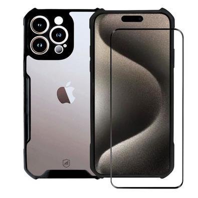Kit Capa Dual Shock X E Pelicula Coverage 5d Pro Preta Para Iphone 15 Pro - Gshield