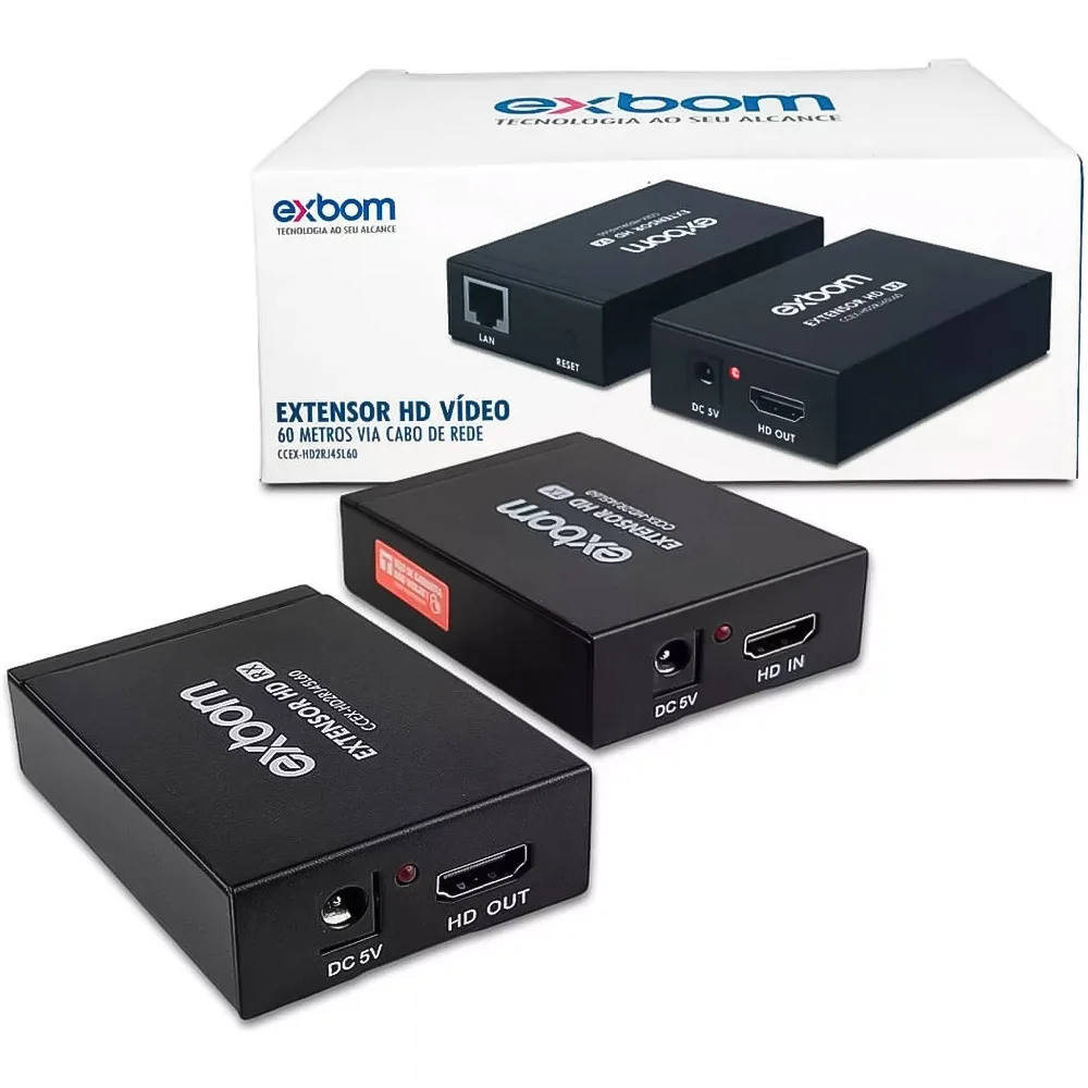 Imagem 2 de 5 do produto Adaptador Extensor HDMI X Rj45, Cat5e/cat6, Transmissão Até 60m Via Cabo De Rede, Exbom - Ccex-hd2rj45l60
