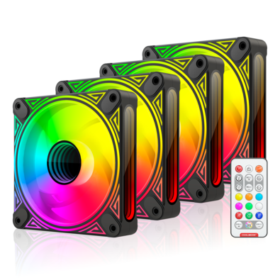 Kit 4 Cooler Fan 120mm Coolmoon Dm1, Pwm 4 Pinos, ARGB 3 Pinos, Silencioso, 800-1800 RPM, Com Controlador de LED