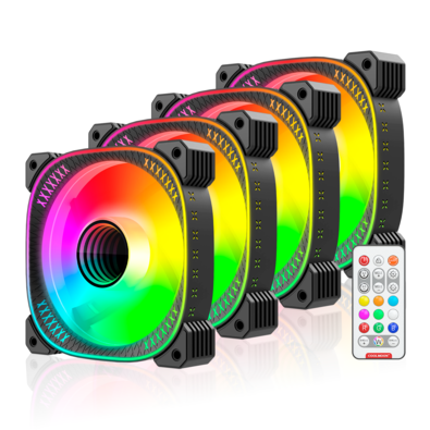 Kit 4 Cooler Fan 120mm Coolmoon Ty1, Pwm 4 Pinos, ARGB 3 Pinos, Silencioso, 800-1800 RPM, Com Controlador de LED