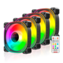 Kit 4 Cooler Fan 120mm Coolmoon Ty1, Pwm 4 Pinos, ARGB 3 Pinos, Silencioso, 800-1800 RPM, Com Controlador de LED 3