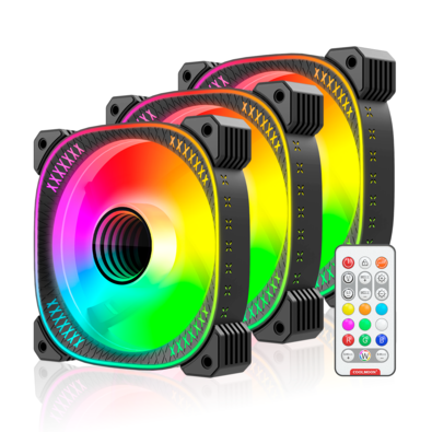 Kit 3 Cooler Fan 120mm Coolmoon Ty1, Pwm 4 Pinos, ARGB 3 Pinos, Silencioso, 800-1800 RPM, Com Controlador de LED