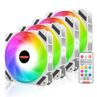 Kit 4 Cooler Fan 120mm Coolmoon North Wind, Pwm 4 Pinos, ARGB 3 Pinos, Silencioso, 800-1800 RPM, Com Controlador de LED