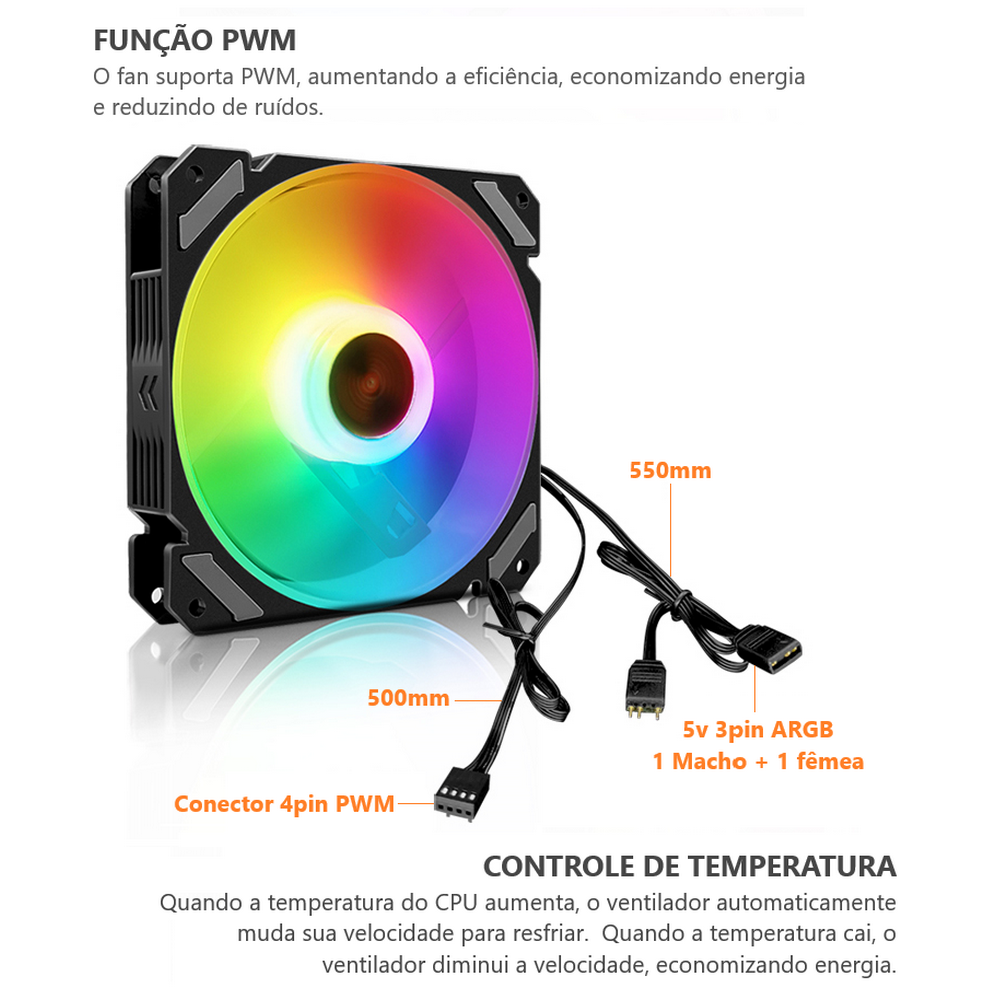Kit 4 Cooler Fan 120mm Coolmoon Joy, Pwm 4 Pinos, ARGB 3 Pinos, Silencioso, 800-1800 RPM, Com Controlador de LED 5