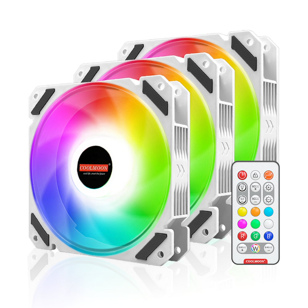 Kit 3 Cooler Fan 120mm Coolmoon North Wind, Pwm 4 Pinos, ARGB 3 Pinos, Silencioso, 800-1800 RPM, Com Controlador de LED 4
