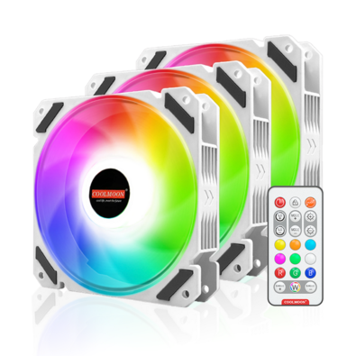 Kit 3 Cooler Fan 120mm Coolmoon North Wind, Pwm 4 Pinos, ARGB 3 Pinos, Silencioso, 800-1800 RPM, Com Controlador de LED