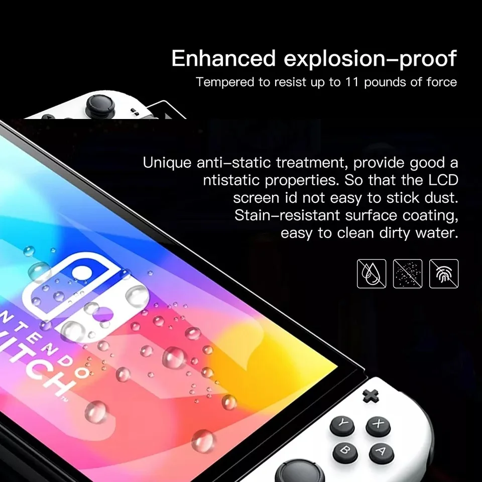 Imagem 2 de 5 do produto Protetor De Tela Switch OLED, Película De Tela Hd Transparente Temperado Anti-arranhão Compatível Nintendo Switch OLED, Kit 2 peças