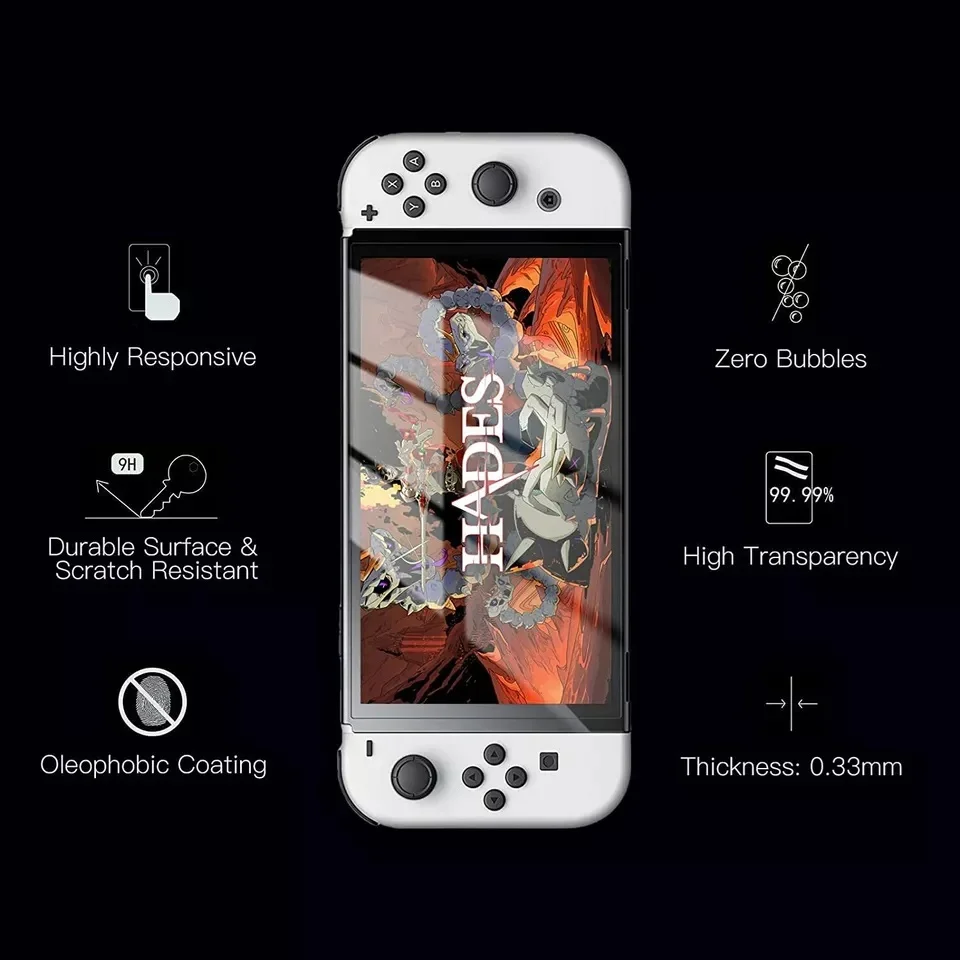 Imagem 4 de 5 do produto Protetor De Tela Switch OLED, Película De Tela Hd Transparente Temperado Anti-arranhão Compatível Nintendo Switch OLED, Kit 2 peças
