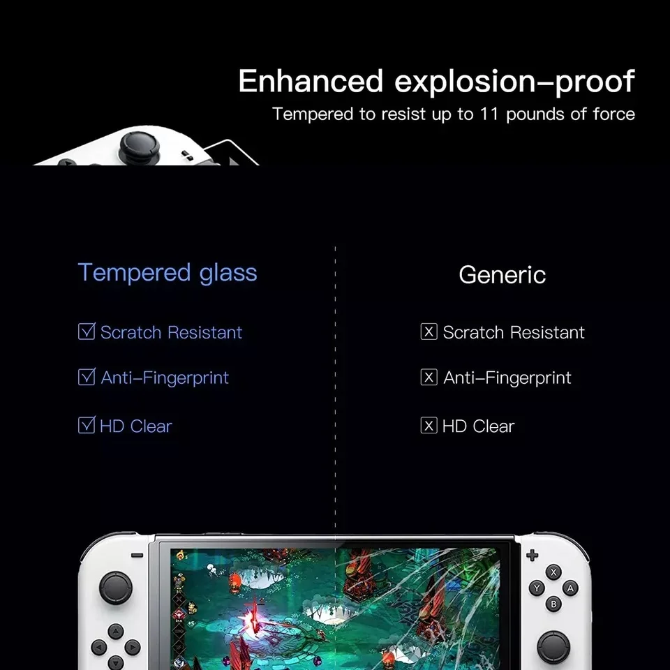 Imagem 5 de 5 do produto Protetor De Tela Switch OLED, Película De Tela Hd Transparente Temperado Anti-arranhão Compatível Nintendo Switch OLED, Kit 2 peças