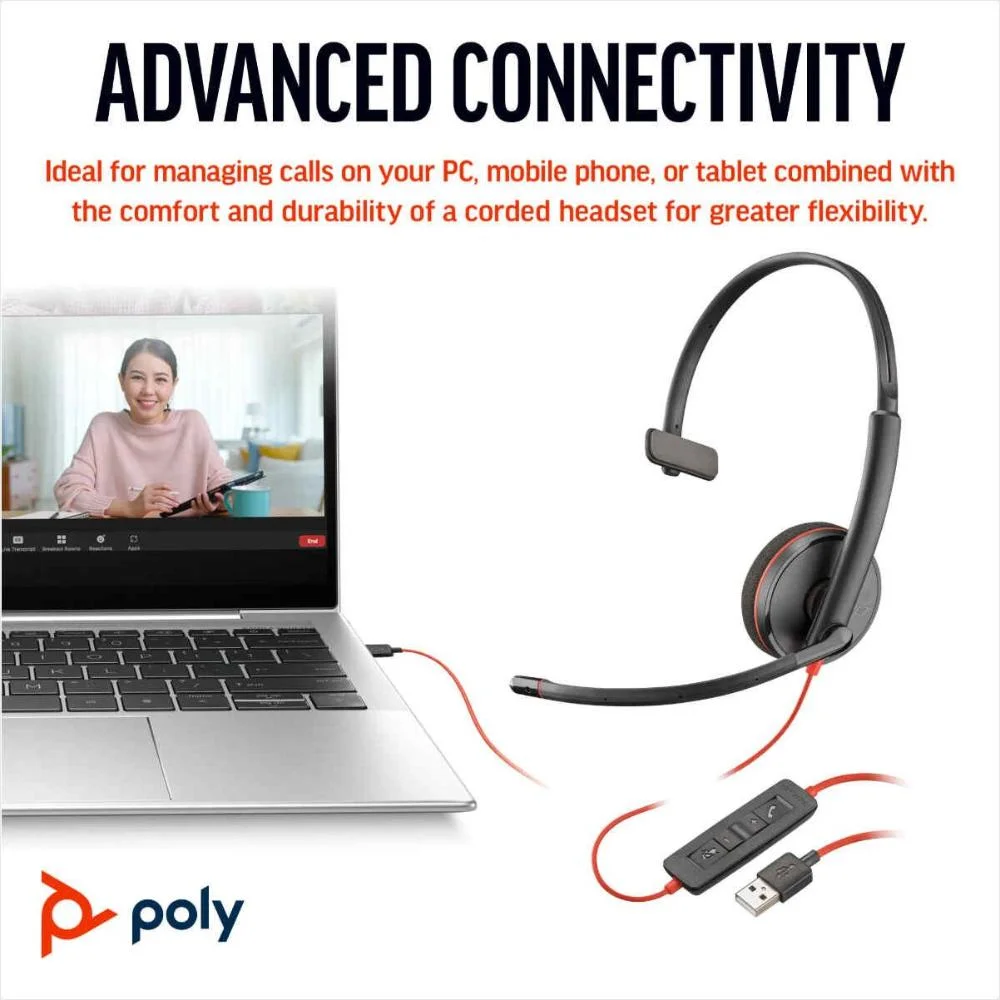 Imagem 3 de 5 do produto Headset Hp Poly Blackwire C3210 Mono Usb-c+usb-a 8x214a6