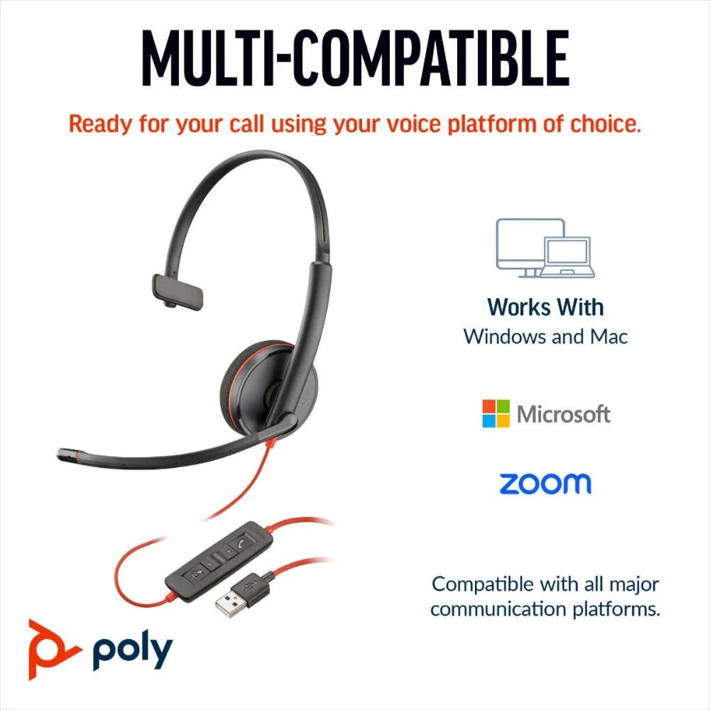 Imagem 5 de 5 do produto Headset Hp Poly Blackwire C3210 Mono Usb-c+usb-a 8x214a6