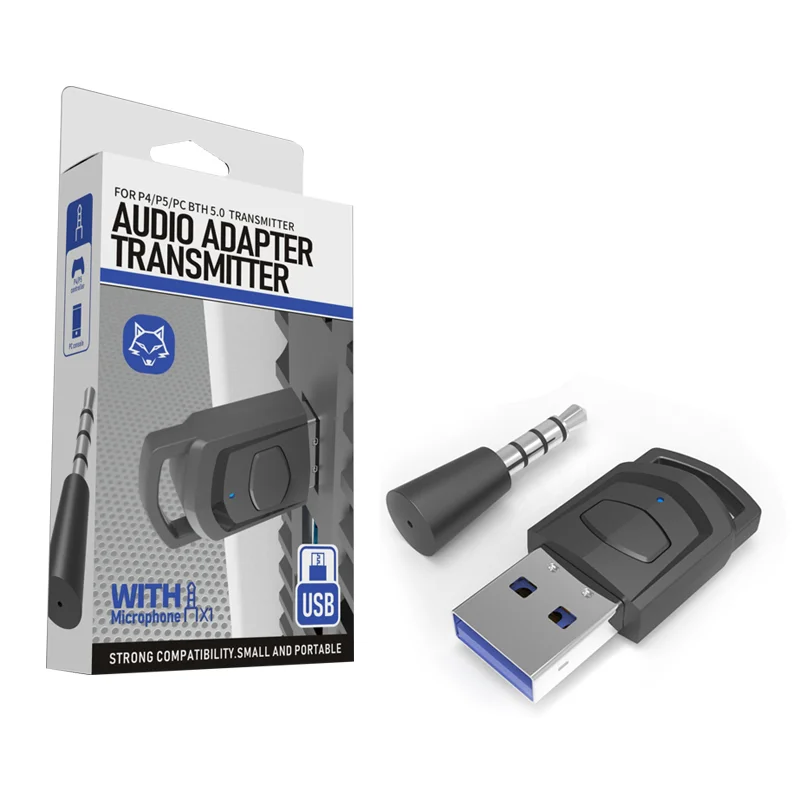 Imagem 5 de 5 do produto Transmissor De Áudio Bluetooth Playstation 5 Ps4 E Computador Para Fone De Ouvido Adaptador Com Microfone