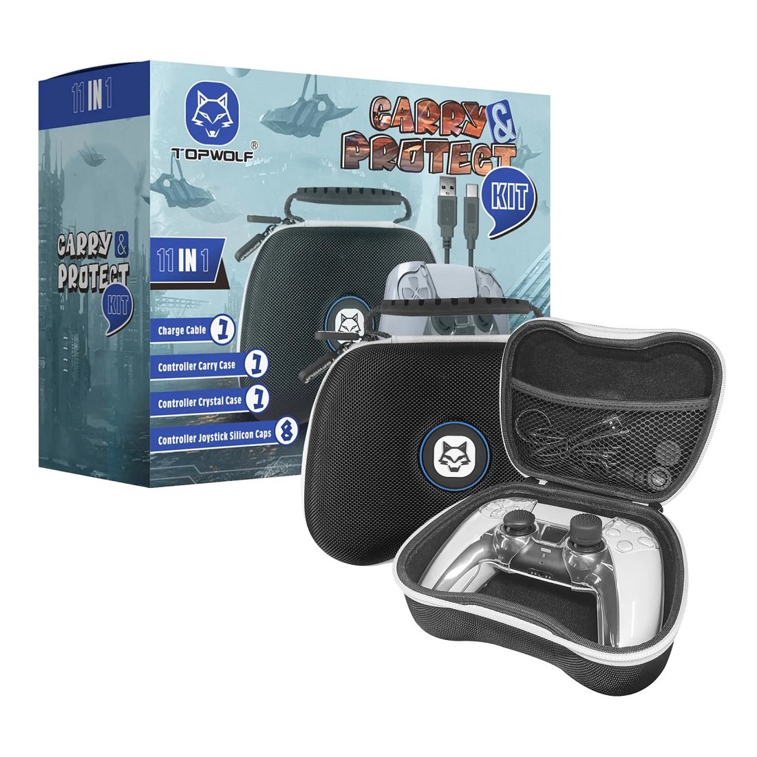Kit Proteção Controle 11 Em 1 Para Playstation 5 Case Cabo Estojo Botões Protetor