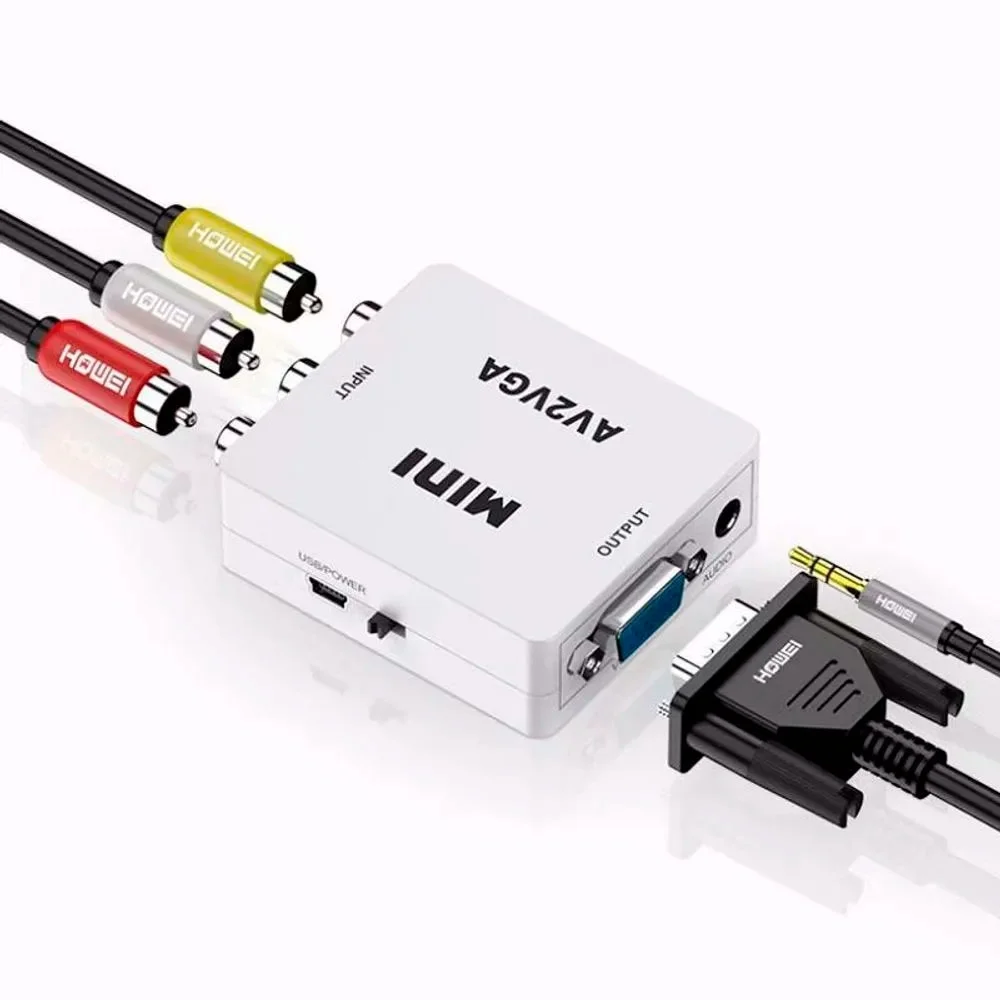 Imagem 3 de 4 do produto Mini Adaptador Conversor De Vídeo Rca Av Para Vga Av2vga 1080p Zjt-50006