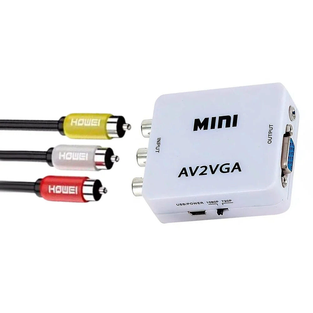Imagem 4 de 4 do produto Mini Adaptador Conversor De Vídeo Rca Av Para Vga Av2vga 1080p Zjt-50006