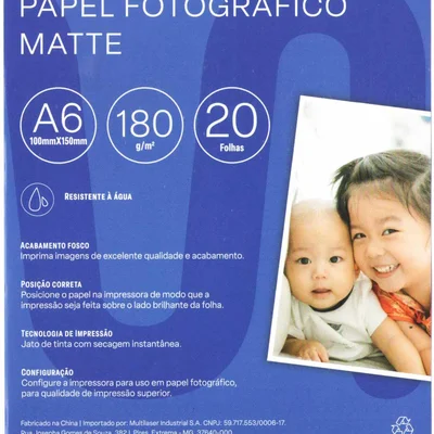Papel Fotográfico Matte 10x15cm 180g 20 Folhas Multilaser Pe047