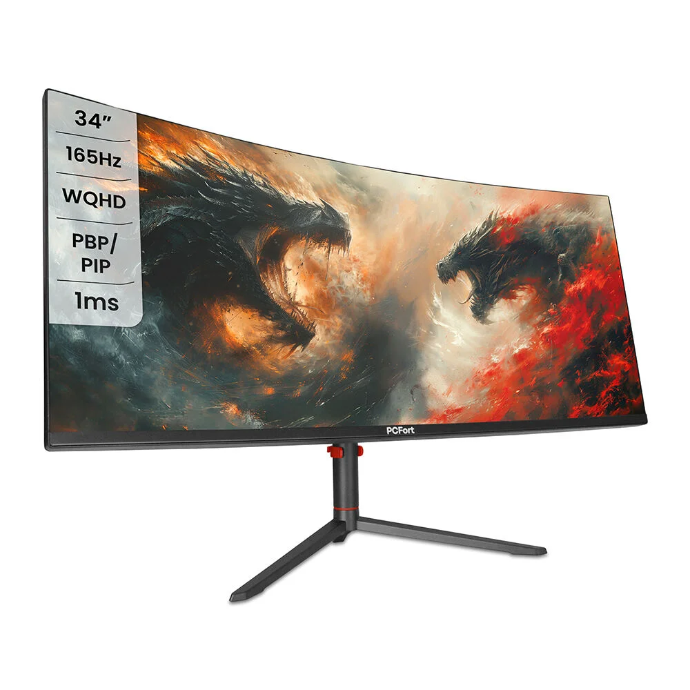 Imagem 1 de 5 do produto Monitor Gamer Curvo PCFort W340I165 34" Ultrawide, QHD, 1ms, 165Hz, 99% sRGB, 2x Display Port, 2x HDMI, 4x USB, Free-Sync/Gsync HDR