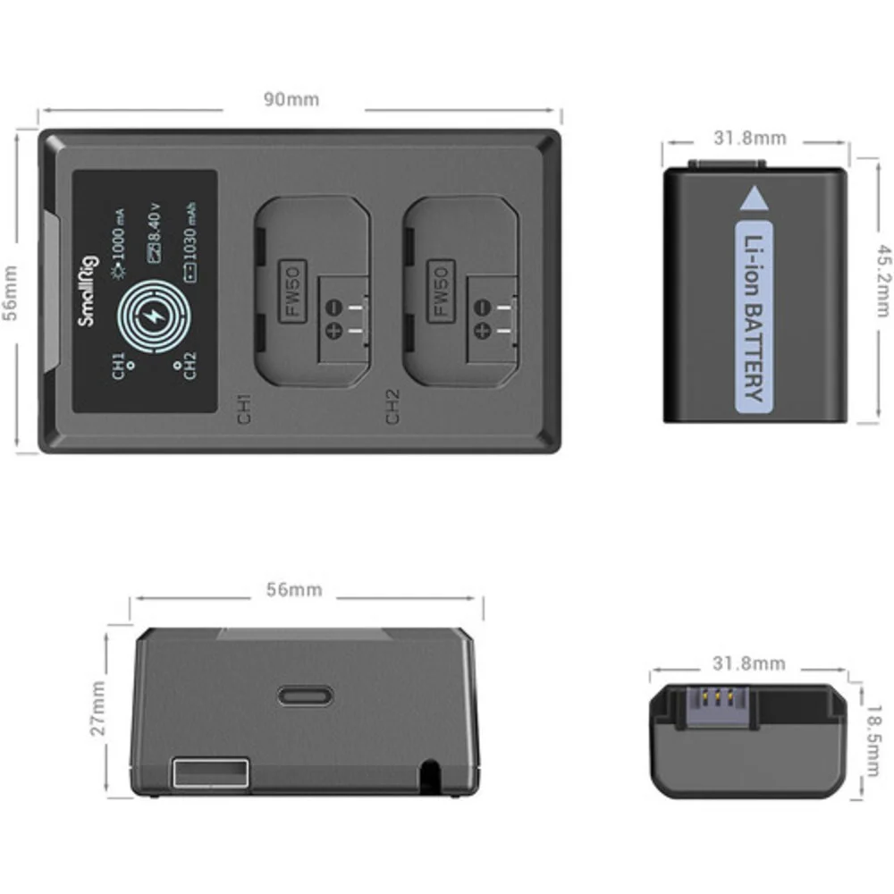Carregador Smallrig Duplo Np-fw50 Com 2 Baterias (3818)