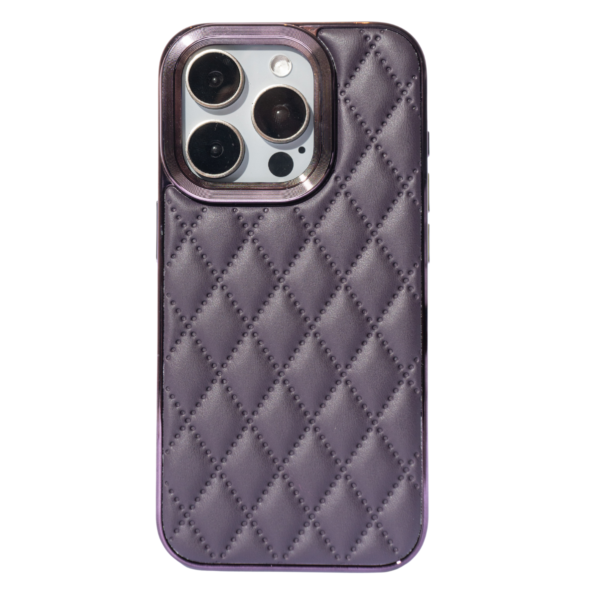 Capa De Couro Com Moldura De Metal Compatível Com Iphone Cor:roxo Profundo;modelo:14 Pro