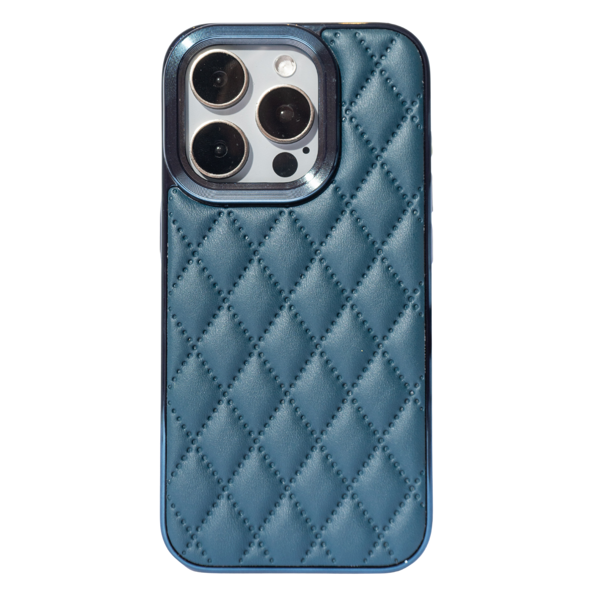 Capa De Couro Com Moldura De Metal Compatível Com Iphone Cor:azul Escuro;modelo:15
