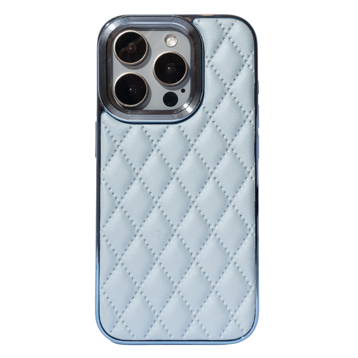 Capa De Couro Com Moldura De Metal Compatível Com Iphone Cor:azul Claro;modelo:14 Pro